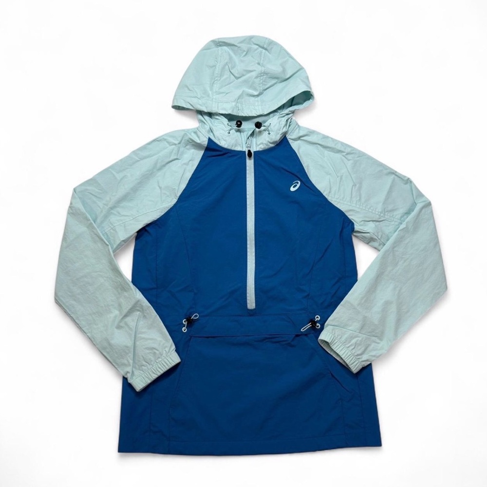 Women’s ASICS Anorak Blue Aqua Angel Pullover Half-Zip Lightweight Jacket XS